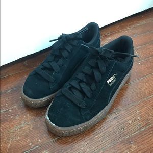 Puma x Kara Black Suede Basket Speckled Gum Sole